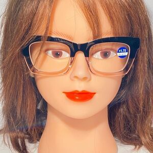 1284 Gretchen Reading Glasses 1.75 Square Black Pink Frames Oversize NWT